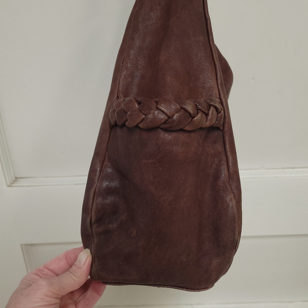 Botkier women's leather Hobo handbag Braided strap suede interior gold hardware - Picture 5 of 17